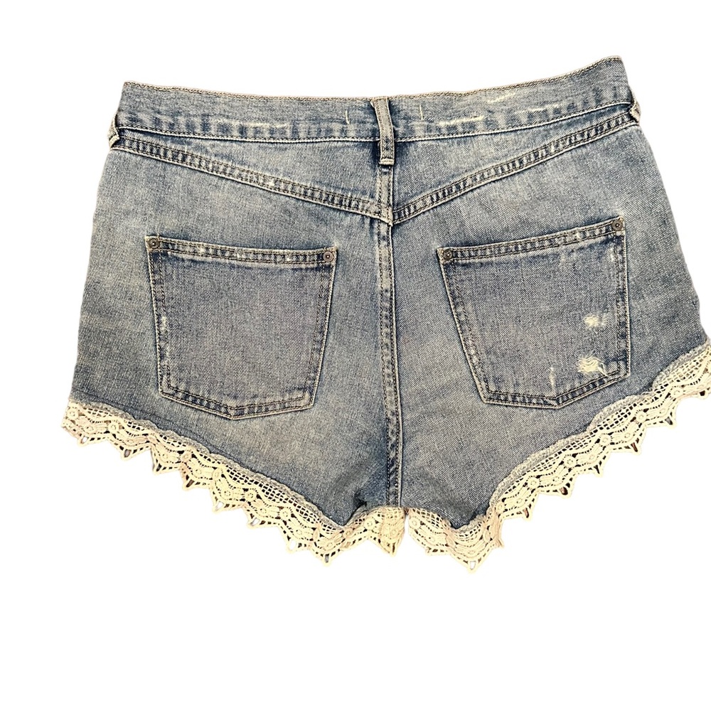 Free People Lace y2k Jean Shorts boho Mid Rise Denim Light Wash 2016 Coachella - Picture 2 of 3